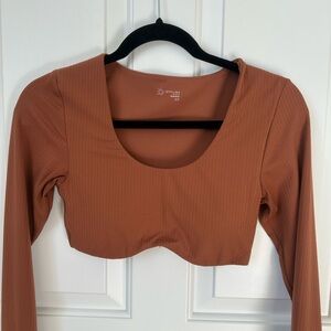 Offline activewear, long sleeve brown ribbed top